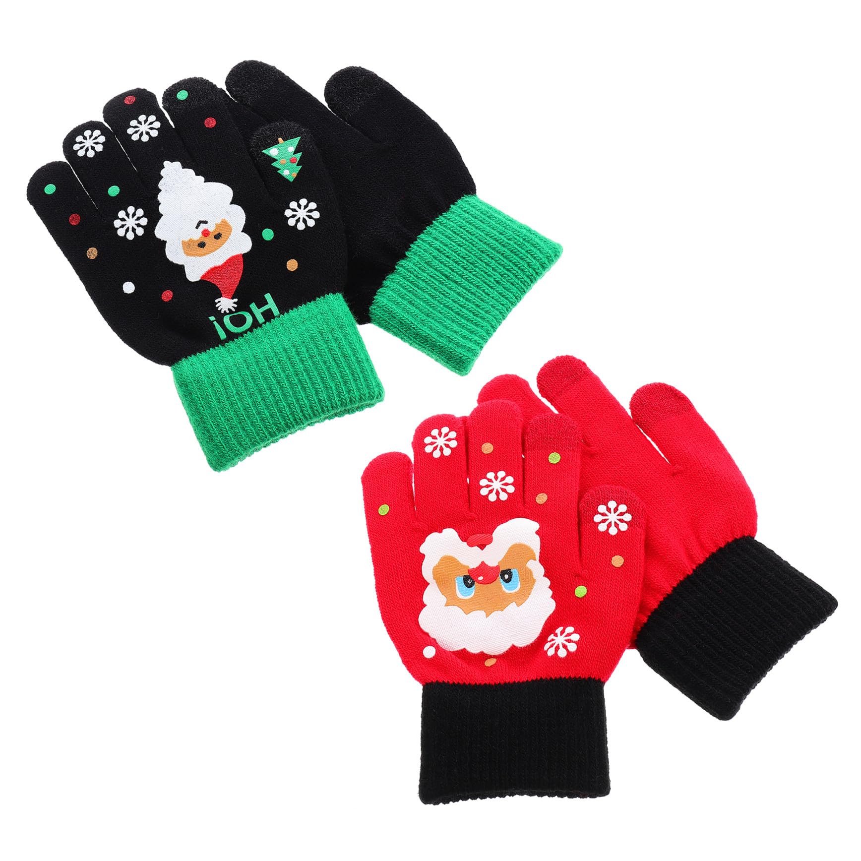 Holibanna 2 Pares de Guantes para Niños Dedos Completos de Punto Cálidos Diseño Navideño de Papá Noel, Material Tejido y Pantalla Táctil para Obsequio de Navidad