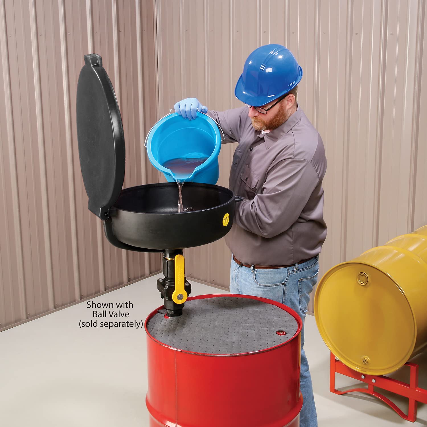 PIG Drum Funnel - Burpless Large Poly Drum Funnel - for 30 and 55 gal Steel or Poly Drums w/ 2" NPT - Black - DRM138-BK