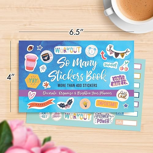 Miniatura 5 de Designer Greetings Libro "So Many Stickers", 20 hojas, más de 400 calcomanías para planificador, estacional, motivacional, festivo y decorativo,