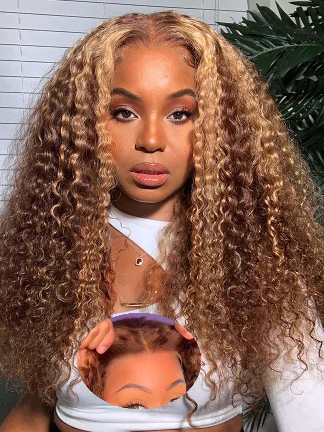 BGM GIRL Highlight Water Wave Human Hair Glueless 7x5 HD Lace Wig 16 Inch | 180% Density, 4/27 Highlight Color, Wear and Go Design, Pre Plucked Hairline, Invisible Knots, Pre Cut Lace, Deep Waves