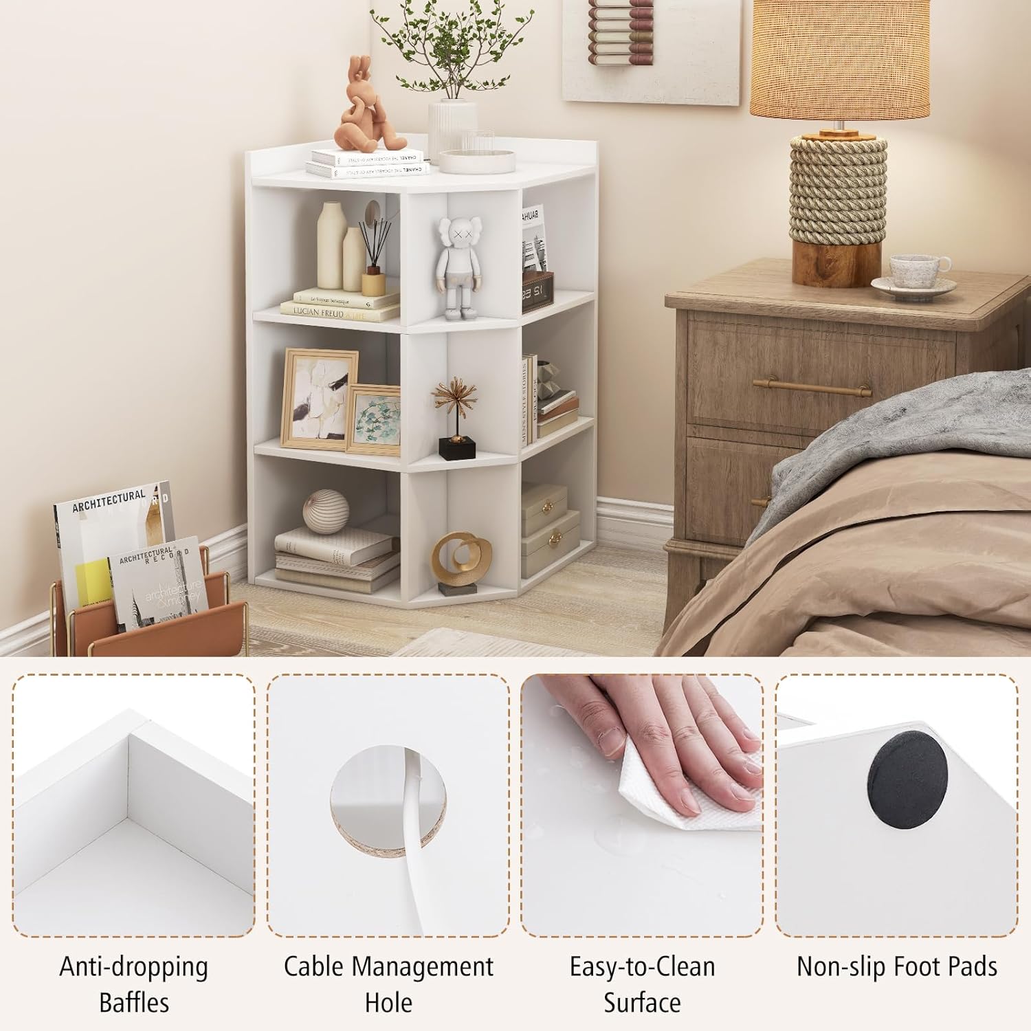 Giantex 3-Tier Corner Cabinet with Charging Station, Corner Shelf with 9 Cubbies, 1 USB Port & 1 Type-C Port, 4 Outlets, Cube Bookshelf, Storage Organizer for Small Spaces, Playroom, Living Room