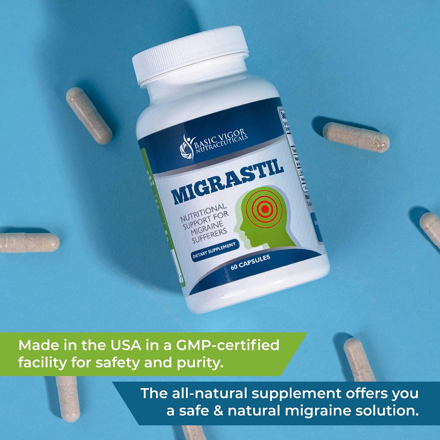 Migrastil Migraine Relief Capsules (60 Capsules) - Natural Vegetarian Migraine Supplement with Magnesium, Taurine, Feverfew, and Vitamin B1 for Migraine Relief- Minimize Migraines & Headaches : Health & Household
