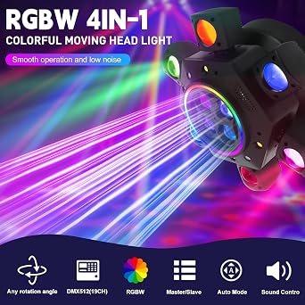 Moving Head DJ Lights 150W RGBW 4-in-1 LED 6 Arm Disco Stage Light