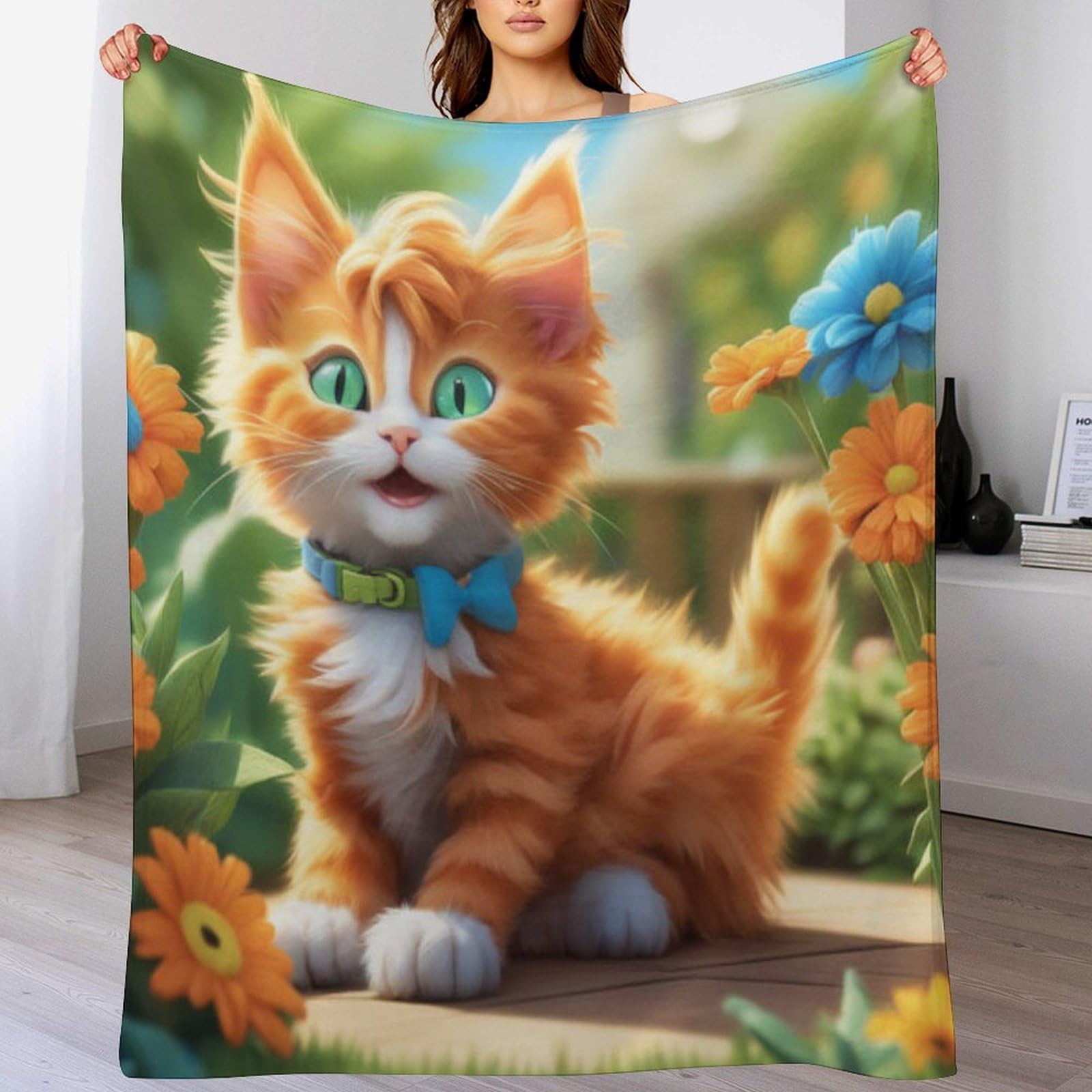 Couverture chat mignon en flanelle 130x150cm plaid doux pour lit et canapé