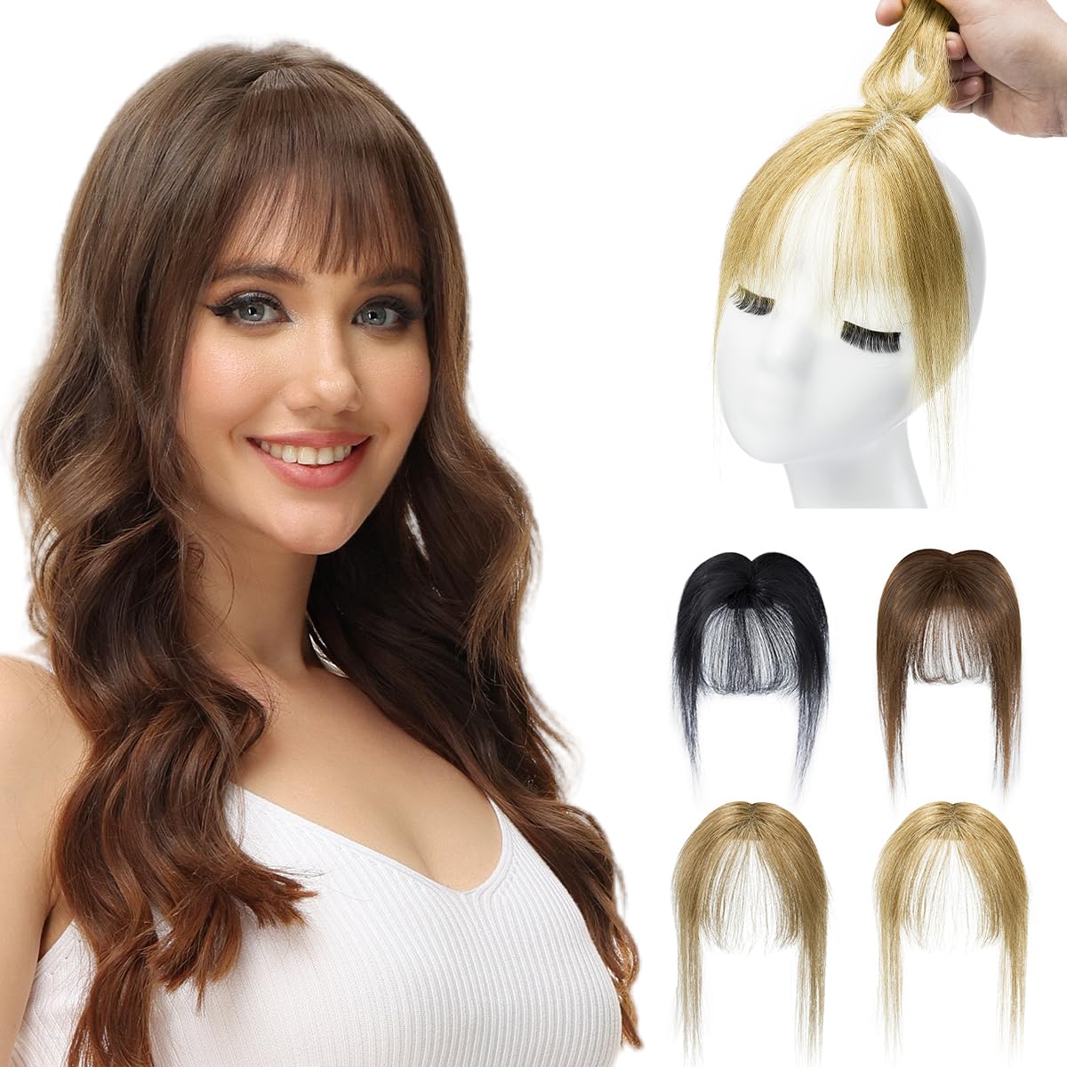 3D Clip-In Fringe Made of Real Human Hair, 360° Cover for Thinning French Bangs, Light Hair Topper for Women, Fringe, Straw Blonde