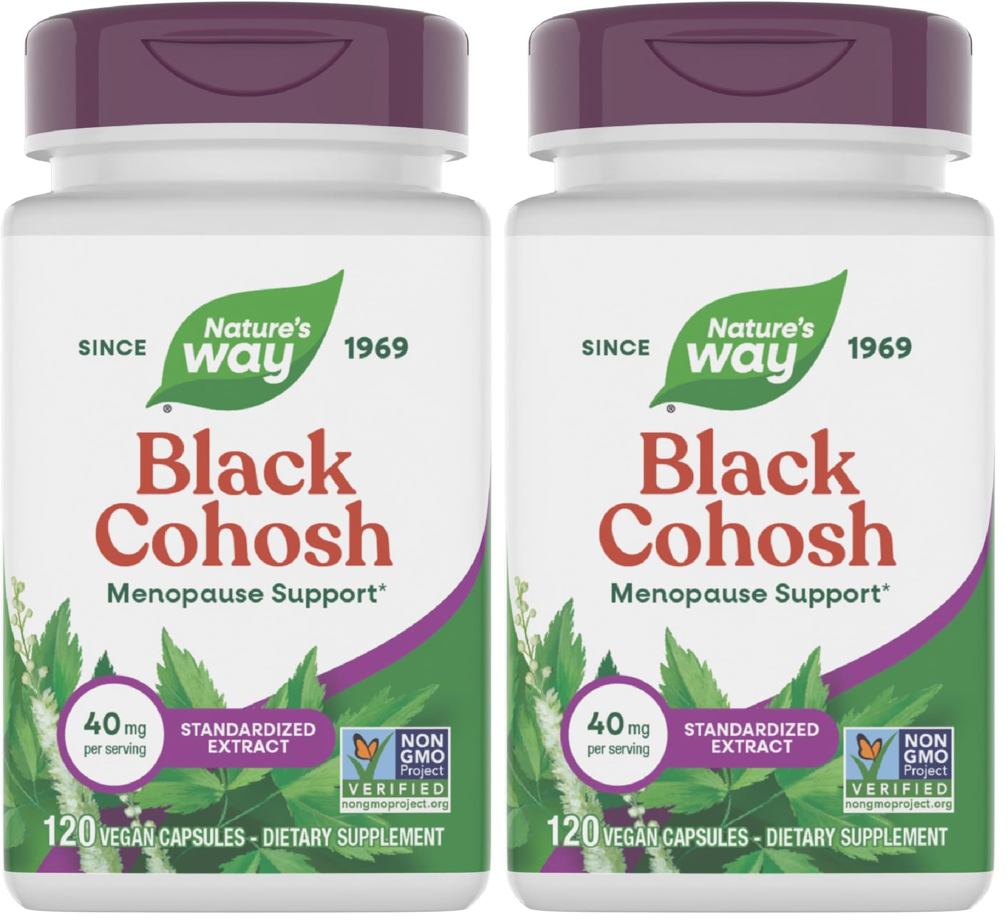 Nature's Way Black Cohosh Premium Extract, Helps Reduce Night Sweats and Promotes Restful Sleep for Women During Menopause*, 40 mg per Serving, 120 Vegan Capsules (Packaging May Vary), (Pack of 2) 120 Count (Pack of 2)