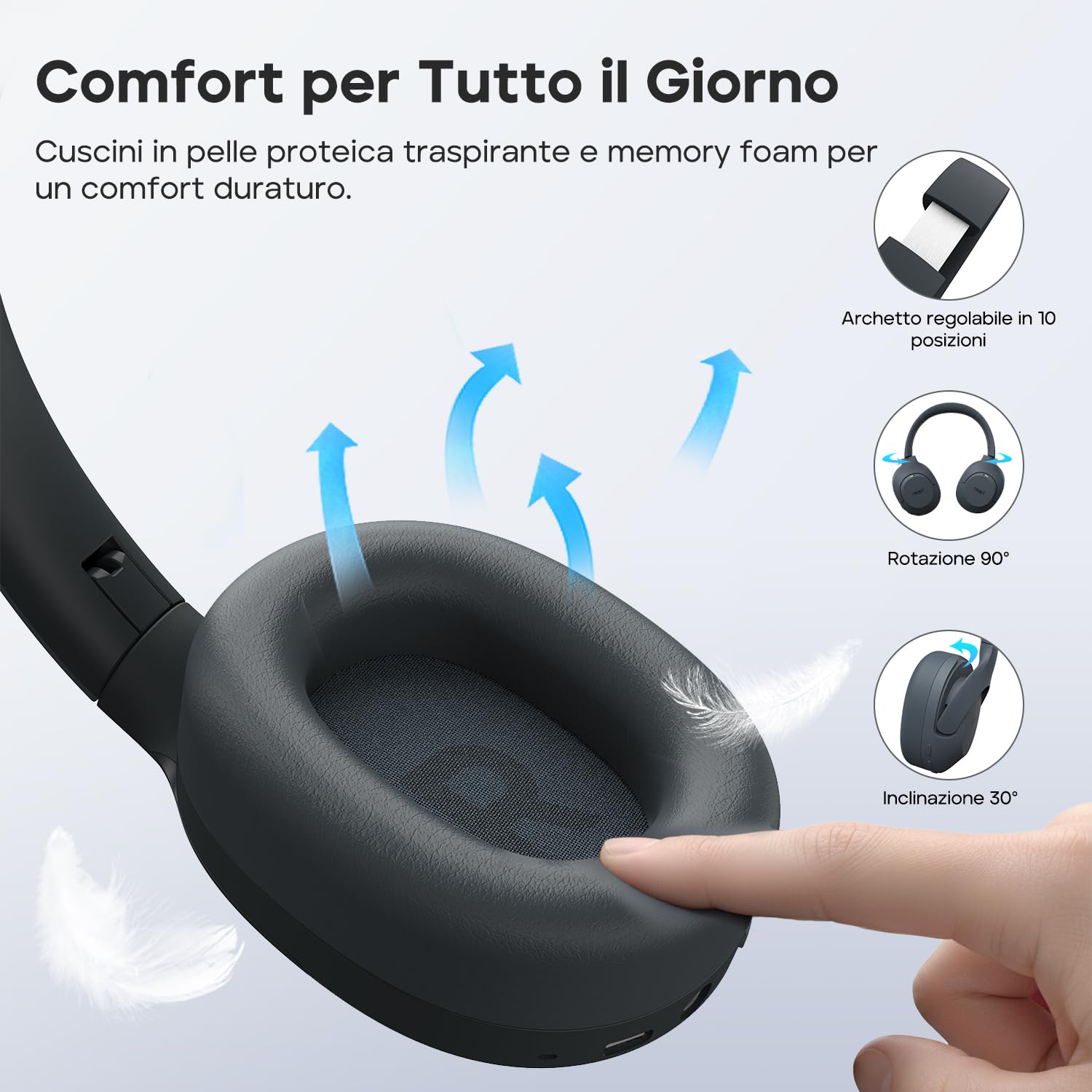 Tribit QuietPlus 81 Cuffie Bluetooth Over-Ear con Cancellazione del Rumore, 110 Ore di Autonomia, Bluetooth 6.0, Bassi Profondi, EQ, Pieghevoli e Comode, Cuffie Wireless per Viaggi e Lavoro