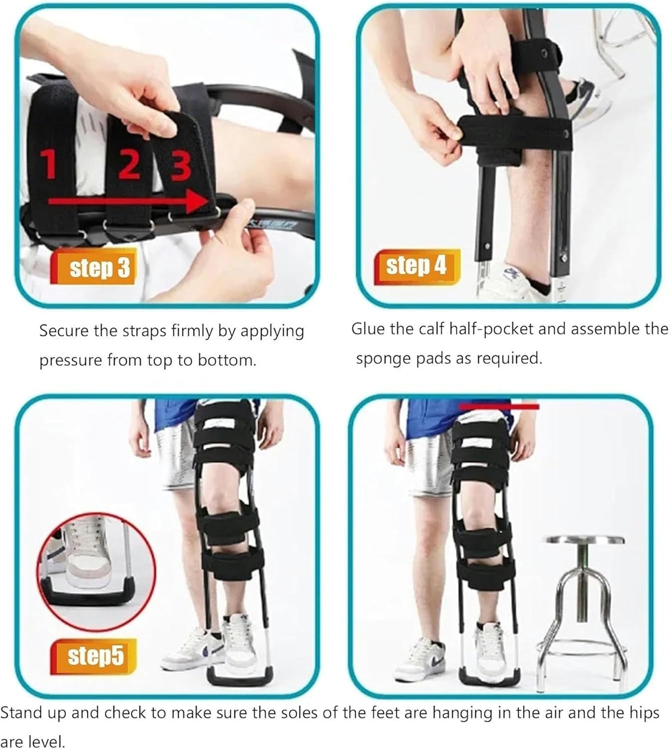 Crutch Single Leg Telescopic, Anti-Slip Adjustable, Crutch Knee Crutch Single Leg Alternative to Crutches, for Ankle Fractures, Sprains, Calf
