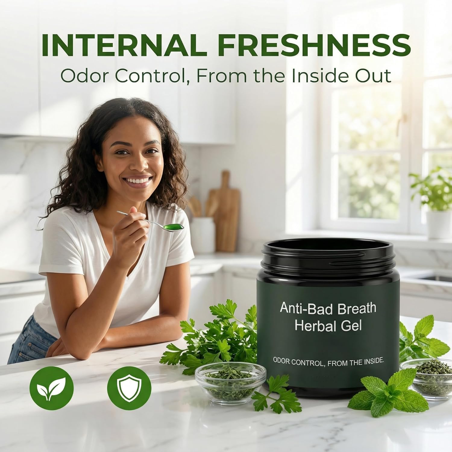Gel a erbe anti-alito cattivo Formula rinfrescante naturale | Con prezzemolo, tè verde, clorofilla e menta, elimina gli odori sgradevoli, mantiene l'alito fresco a lungo.