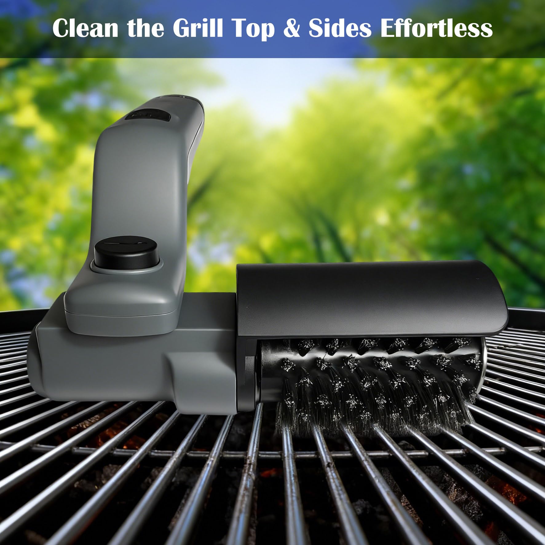 Cepillo eléctrico para barbacoa con batería – Cabezal ajustable 180°, motor de 3 velocidades, 90 min de duración, resistente al agua, cabezales de cepillo de acero inoxidable y nylon para parrilla