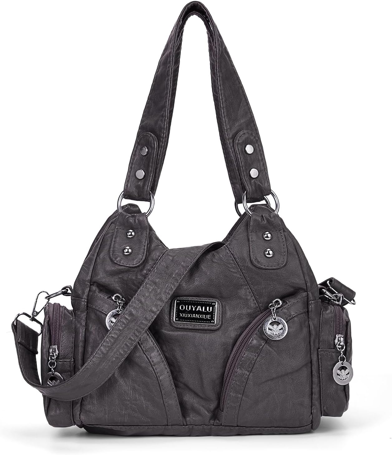 GSenhui Handtasche Vintage City Bag Tote Bag Damen Große Schultertasche PU Leder Uni Tasche Punk-Stil Umhängetasche Slouchy Braune für Schule Reisen