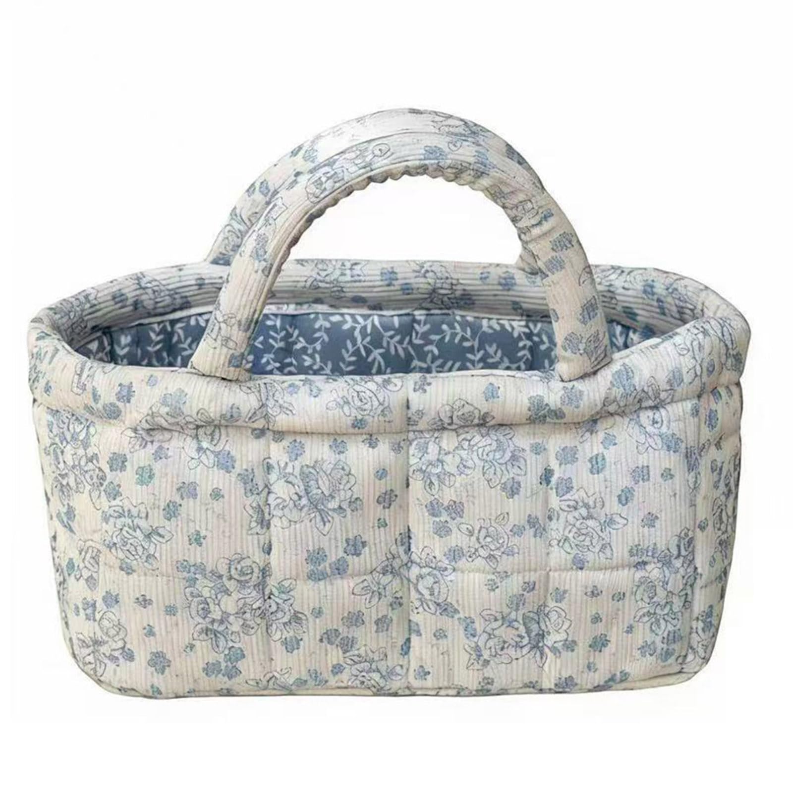 Generic Floral Storage Basket Aesthetic Collapsible Laundry Nursery Hamper Multi-Purpose Boho Organizer for Diapers Wipes Baby Essential (Blue)