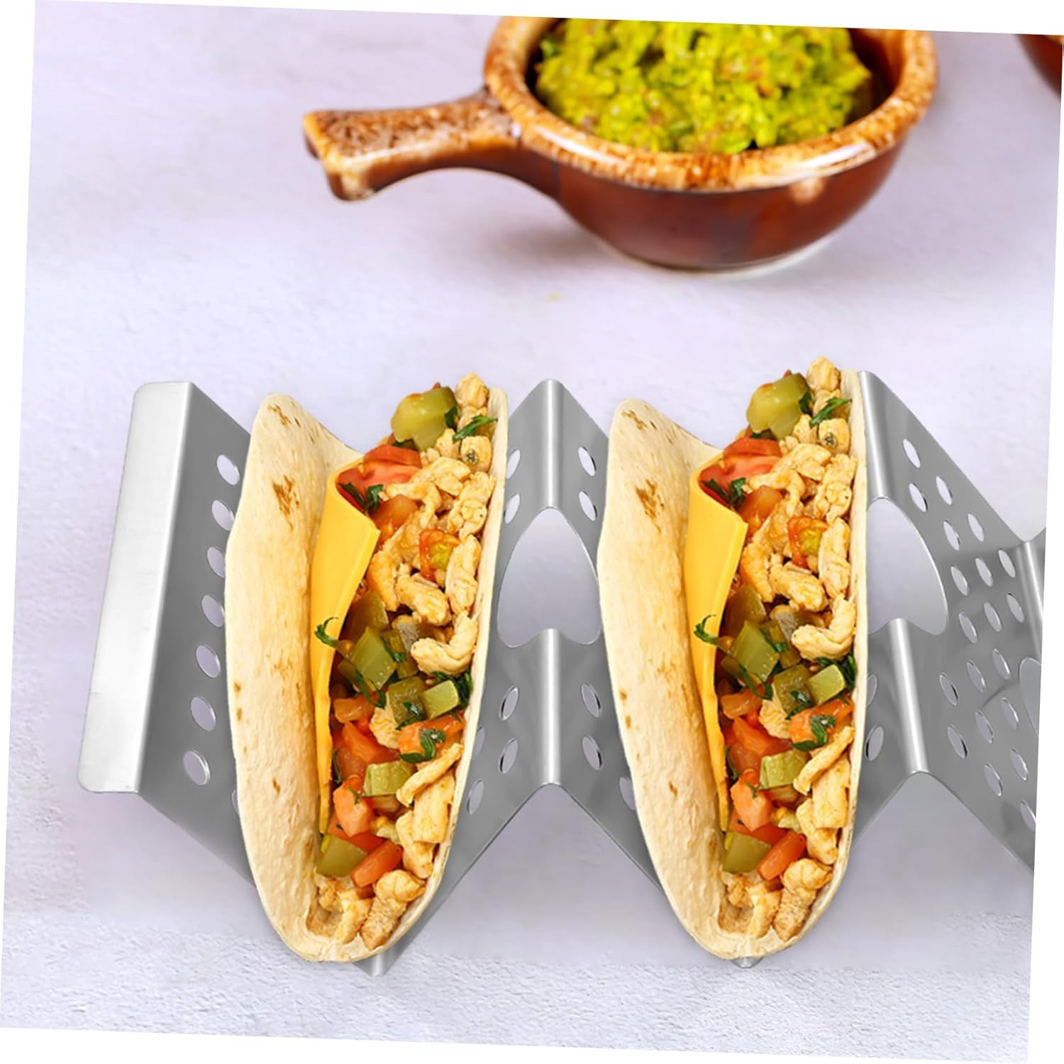 8 Pcs Stainless Steel Taco Holder with Heat-enhancing Compact Taco Racks for Upright Tortilla Baking and Serving Kitchen Stand for Family Gatherings and Restaurants