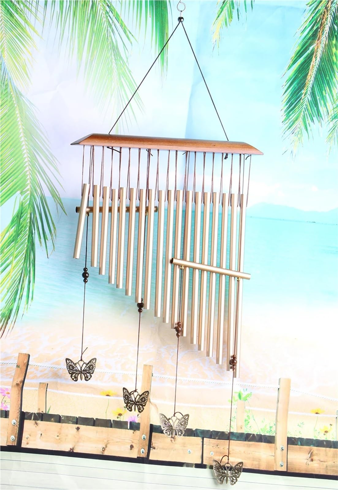 Carillons éoliens Carillon de sympathie extérieur avec 20 Tubes en Aluminium 30 "décor de Cloche à Vent en Bois for Jardin et Patio(Silver)