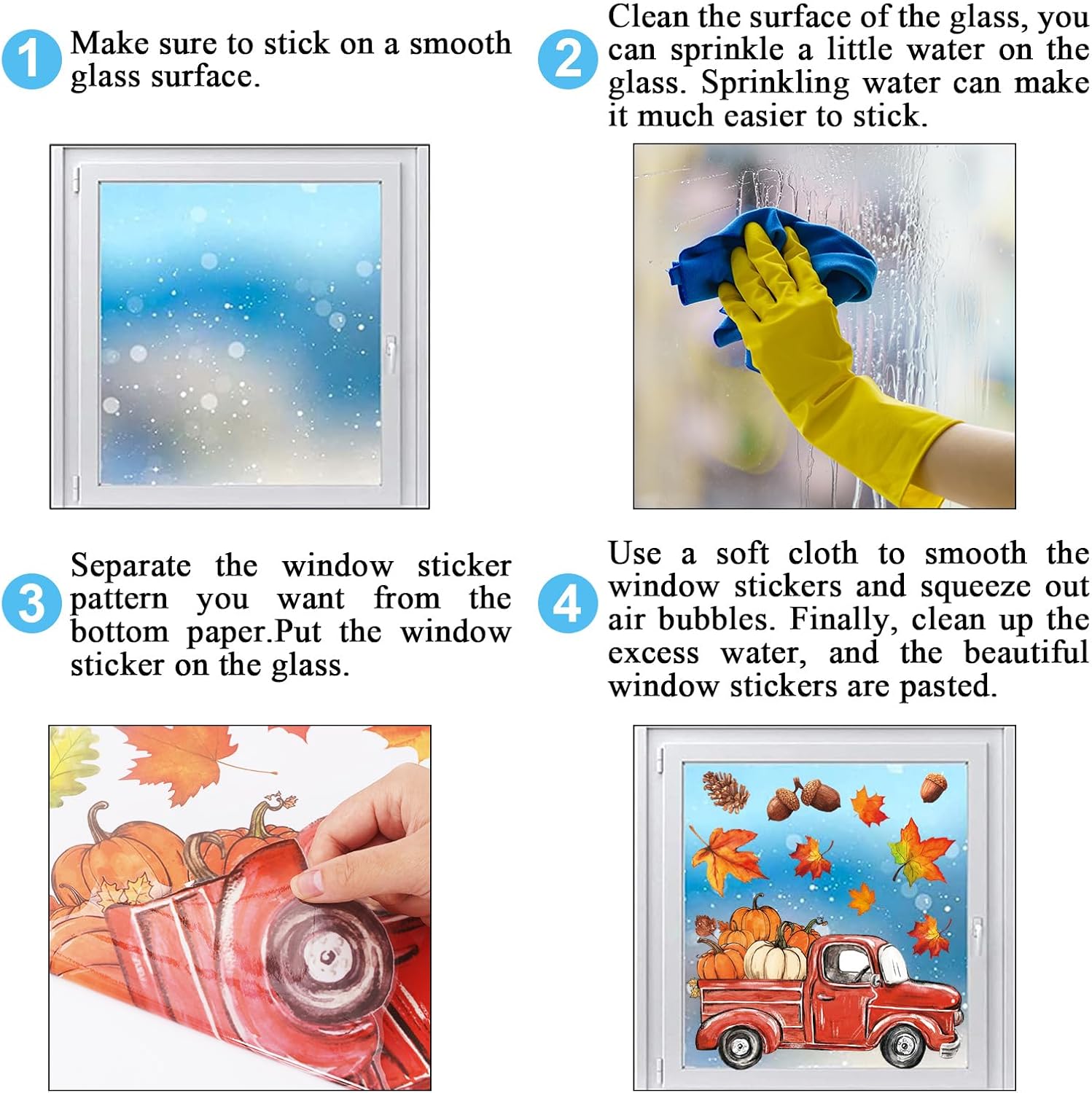 6 Sheets Fall Window Clings Watercolor Truck Pumpkin Maple Leaves — view 6