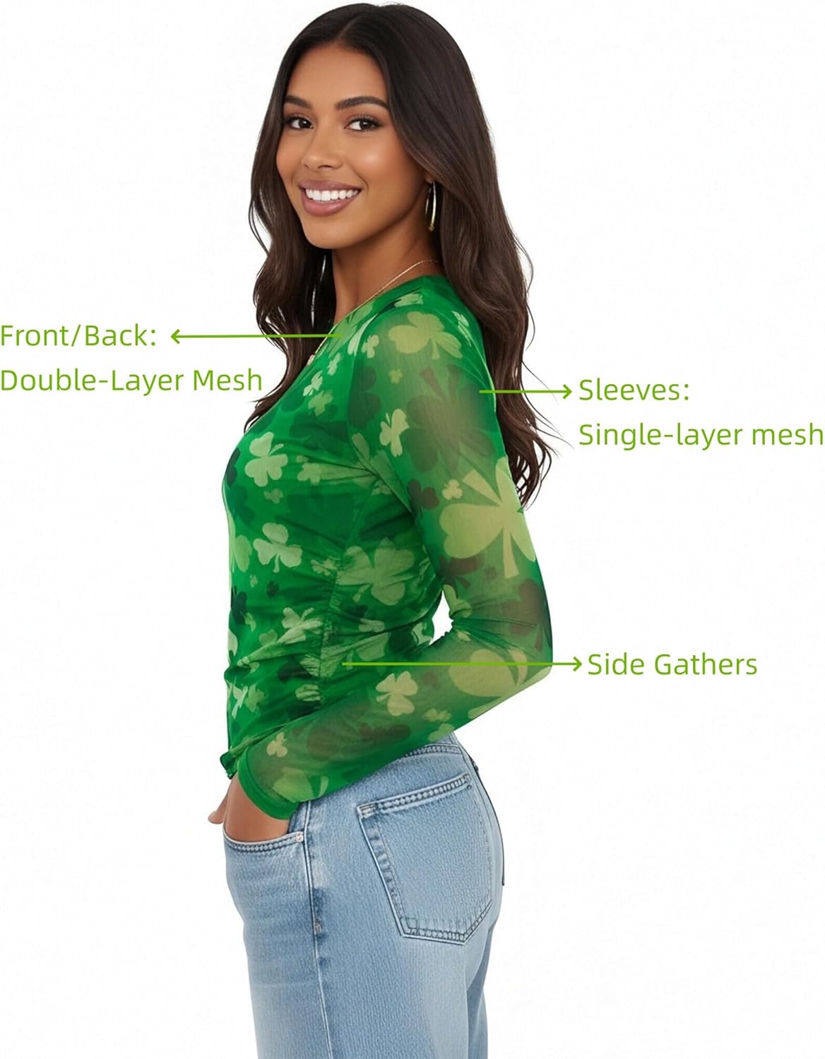 MOUSYA Valentine Sheer Tops for Women Mesh Long Sleeve Top See Through Sexy Going Out Tee Heart Graphic Undershirt - Image 6