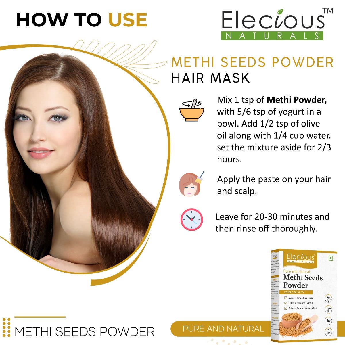 Elecious Methi Seed Powder for Hair Growth Fenugreek Powder 100% Natural and Chemical Free without Any Additives and Preservatives 200gm