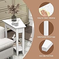 Vista 6 de GOFLAME Mesa auxiliar de cuña de 2 niveles, mesa auxiliar triangular estrecha con estante de almacenamiento, patas de madera maciza, mesita
