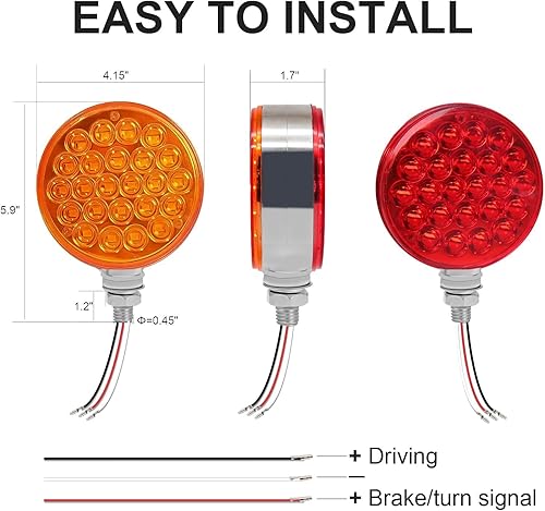 Miniatura 6 de NeaLia Luces de guardabarros de pedestal redondas de 4 pulgadas, 48 luces LED de señal de giro de doble cara para remolque de semirremolque, 2 luces