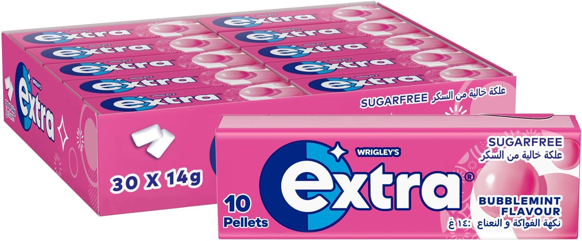 Wrigley's Extra White Bubblemint Chewing Gum Sugar Free 10 Pieces 14g