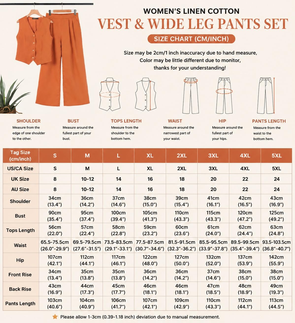 Completo Donna Completo Da Donna In Due Pezzi Di Cotone E Lino Senza Maniche Con Gilet Abbottonato E Scollo A V E Pantaloni A Gamba Larga Set Estivo Casual Ed Elegante Perfetto Per Vacanze Al Resort