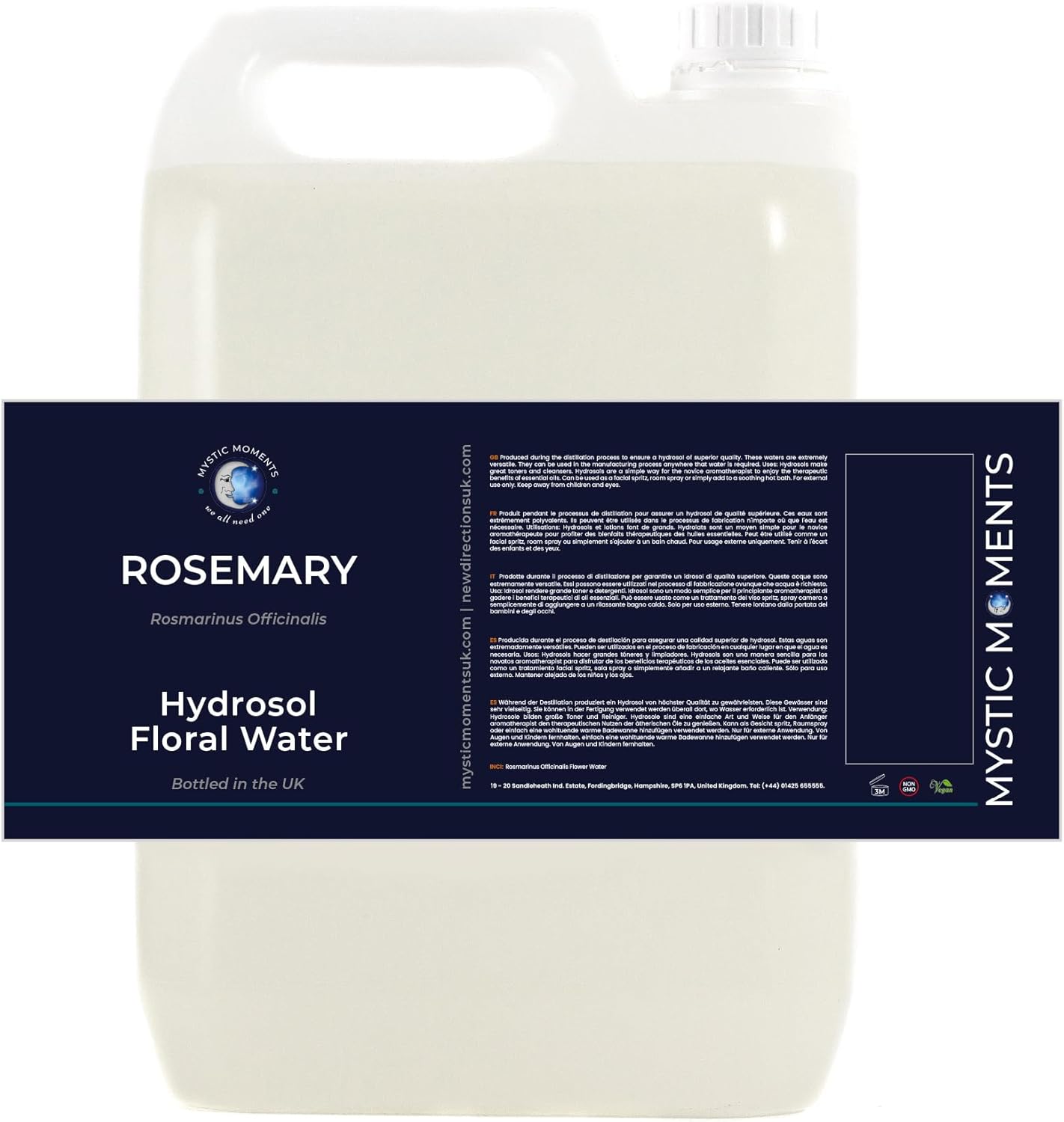 Mystic Moments | Rosemary Natural Hydrosol Floral Water 5 litres | Perfect for Skin, Face, Body & Homemade Beauty Products Vegan GMO Free
