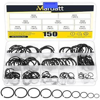 150Pcs 10 Sizes 10mm to 26mm Round Wire C-Clips Internal Snap Rings Assortment Kit, Round Wire Snap Rings Retaining Rings for Shaft, M10 M12 M14 M16 M18 M20 M22 M24 M25 M26