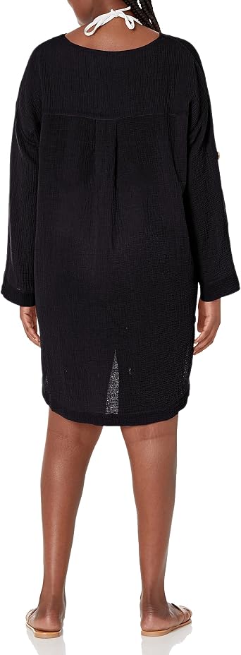 Seafolly Women's V Neck Cover Up Dress with Roll Sleeves