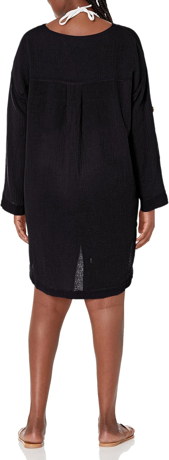 Seafolly Women's V Neck Cover Up Dress with Roll Sleeves
