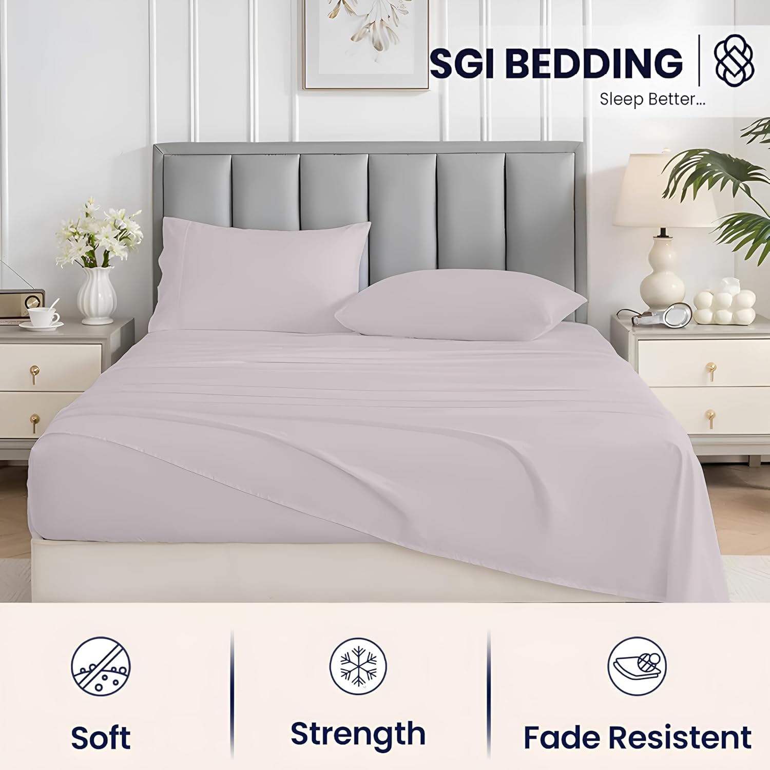 SGI 1000 Thread Count Egyptian Cotton Queen Sheet Set – Ultra Soft, Deep Pocket 15” Fitted, Breathable & Hotel-Quality,Luxury 4-Piece Premium Bedding Set for Crisp, Durable Comfort – Light Gray - Image 4