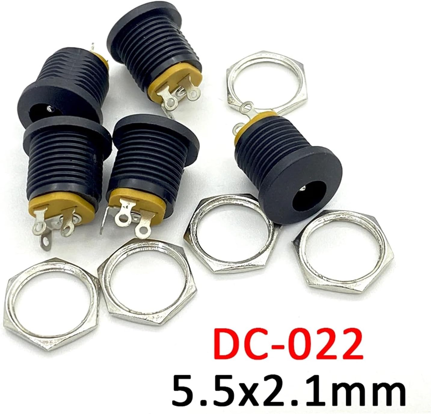 5/10Pcs DC022 5.5x2.1mm DC Power Charging Socket Connector DC-022 DC Female Jack Interface Screw Nut Panel Mount Connectors(5Pcs)