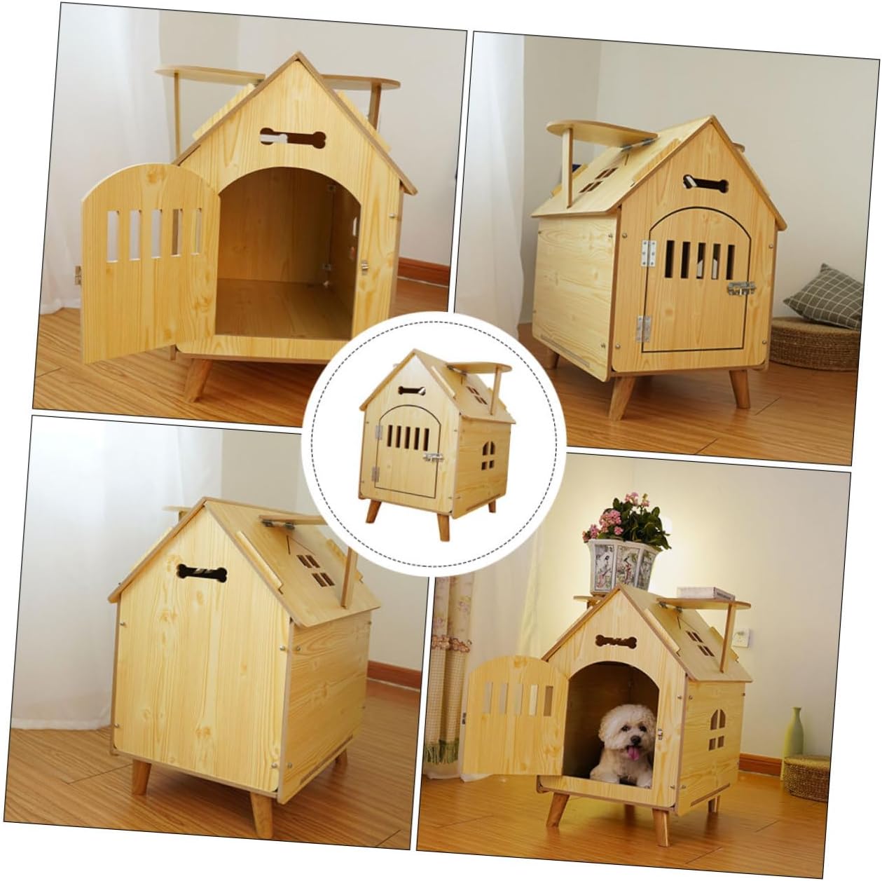 Wooden Dog House Outdoor Kennel Medium Size Garden Shelter Log Cabin Style Pet Crate for Dogs