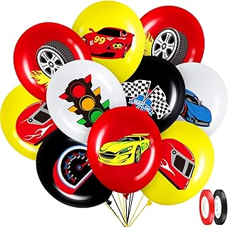 40 Pack Race Cars Balloons Birthday Party Supplies,12 Inch Checkered Flags Racing Party Latex Balloons for Race Fans Birthday Party One Two Fast Birthday Party Decorations Supplies