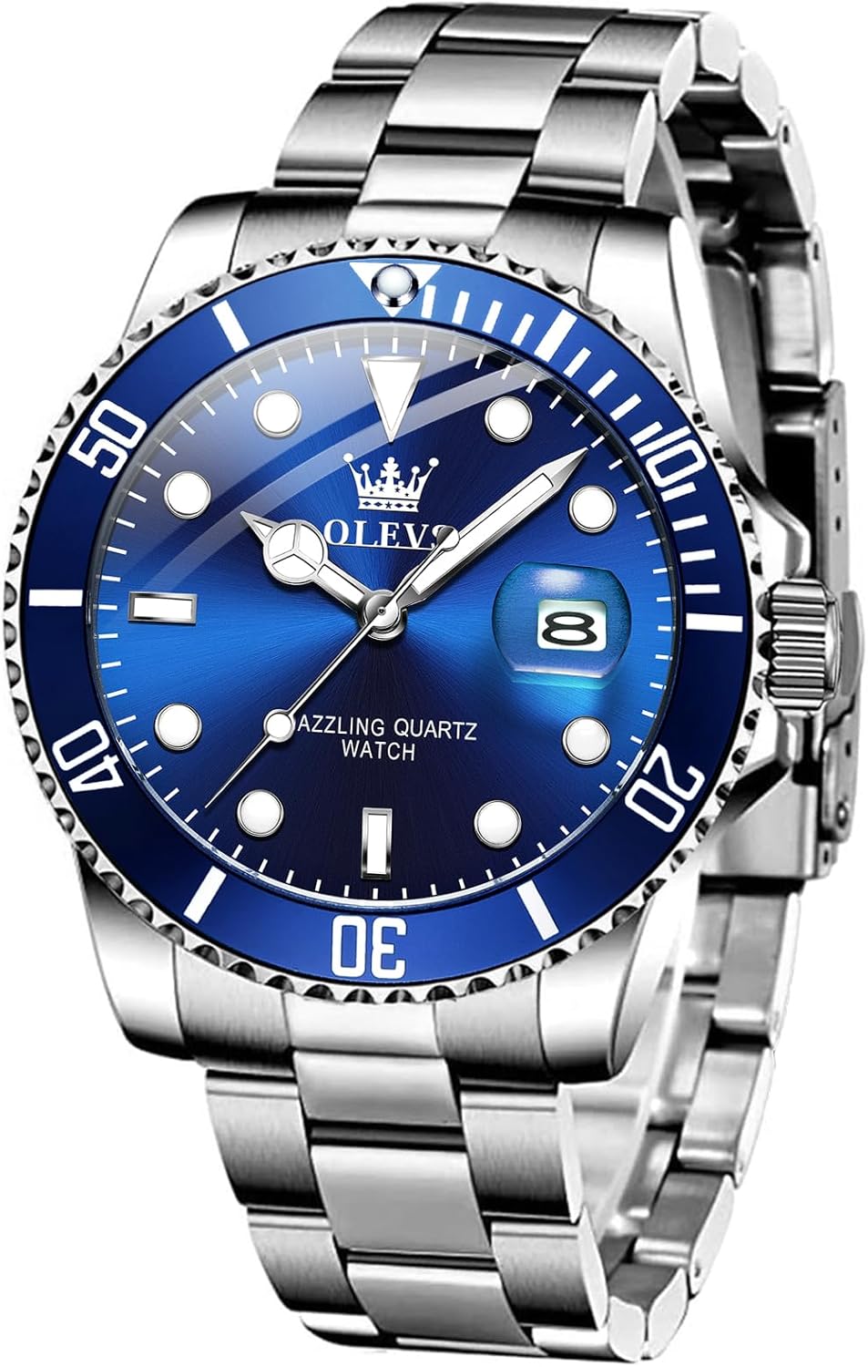 OLEVS Mens Watches, Silver Dress Gold Classic Luxury Big Large Face Waterproof Watches for Men, Analog Two Tone Stainless Steel Men Wrist Watch with Date Relojes De Hombre (Green/Blue/Black Dial