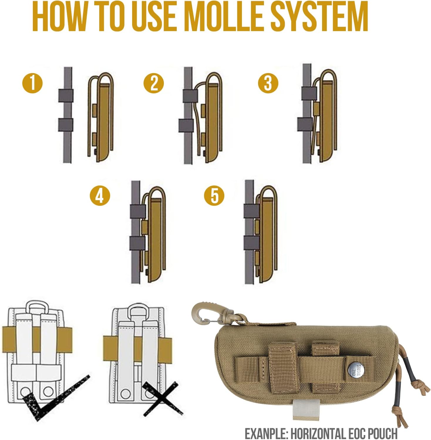 OneTigris Eyeglasses Hard Case Tactical Molle Zipper Sunglasses Carrying Case 1000D Nylon with Clip - Image 6