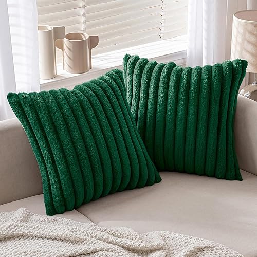 Miniatura 1 de MIULEE Juego de 2 fundas de almohada de color verde oscuro de 18 x 18 pulgadas, fundas de almohada suaves para sofá con parte trasera de terciopelo,