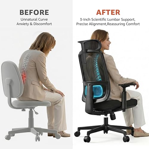 Miniatura 5 de M1 Silla ergonómica de malla para oficina, silla de escritorio de oficina en casa con soporte lumbar ajustable, cómoda silla