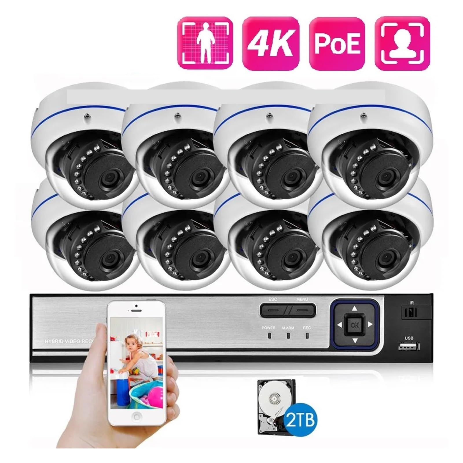 Système de caméra d'alarme de détection de Mouvement 4K 8MP