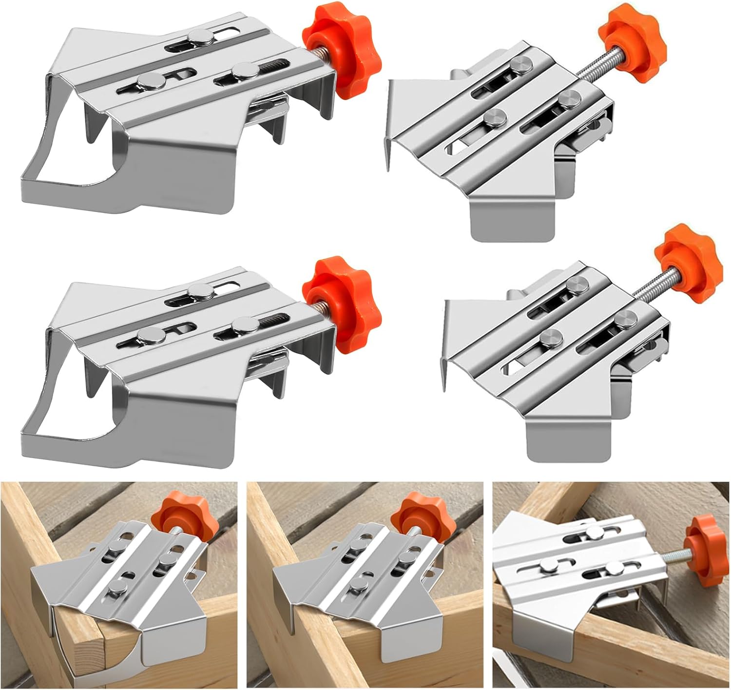 CNQLIS Multipurpose Stainless Steel 90 Degree Corner Clamp, Adjustable Corner Clamps for Woodworking 90 Degree Clamp, 2PCS Open Type and 2PCS Closed Type Right Angle Clamp Fixing Tool for Wood, Metal