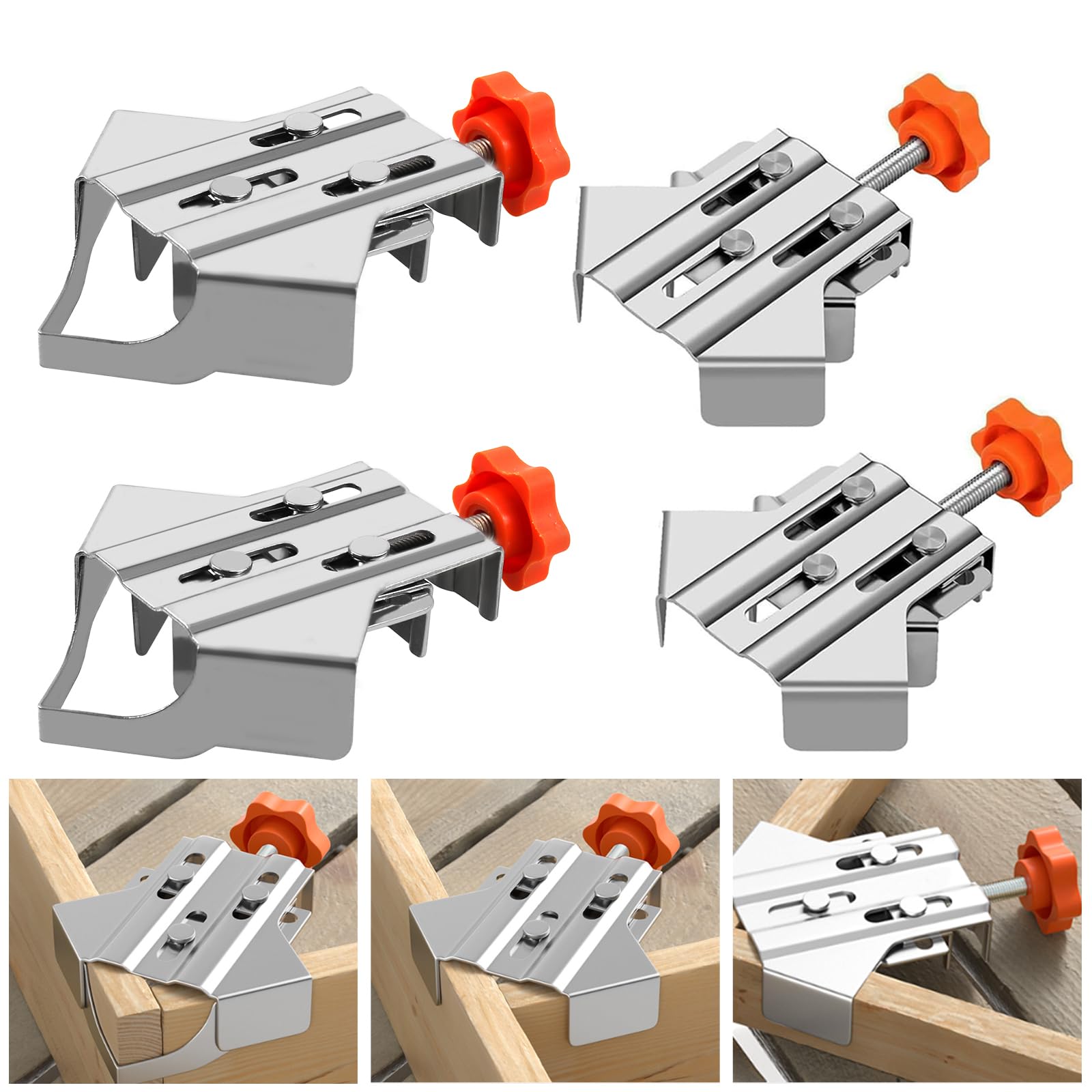 CNQLIS Wielofunkcyjny zacisk kątowy 90° ze stali nierdzewnej, zacisk kątowy do obróbki drewna, wspornik 90°, narzędzie do mocowania zacisków kątowych, (2 szt. typ otwarty, 2 szt. typ zamknięty)