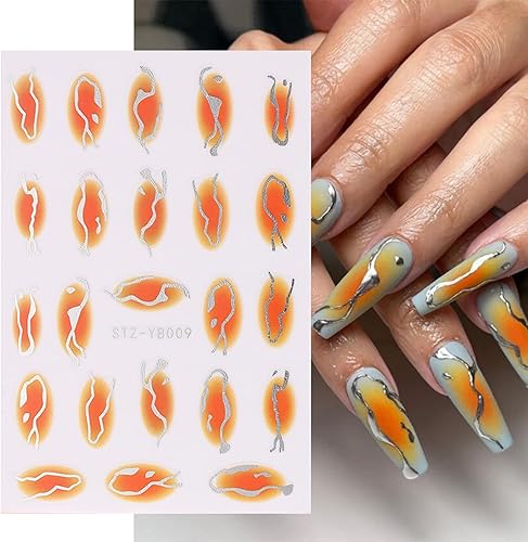 Miniatura 3 de Calcomanías de arte de uñas con ondas de mármol, diseños de calcomanías de transferencia de arte de uñas de línea francesa, geometría 3D, línea