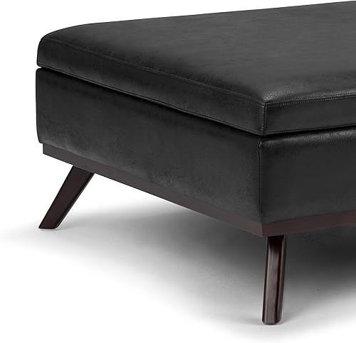 Miniatura 174 de SIMPLIHOME Owen - Bandeja rectangular moderna de mediados de siglo de 34 pulgadas de ancho, otomana pequeña para almacenamiento de mesa auxiliar, en