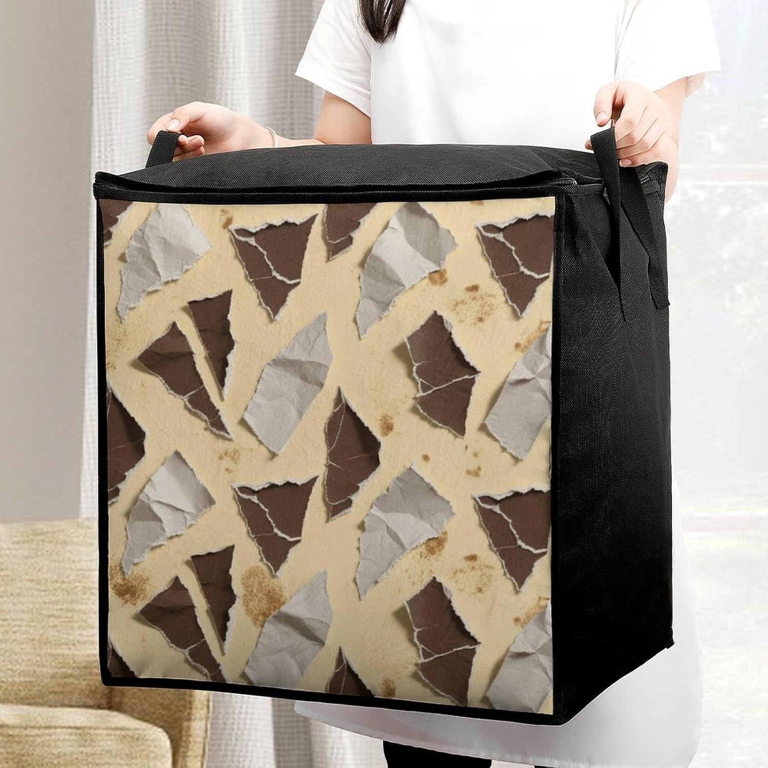 Torn Kraft Paper Storage Bags Moving Bags Storage Bins | Comforter Storage Bag Reinforced Handles & Zippers Foldable Closet Organizers and Storage for Blanket Pillow Clothes