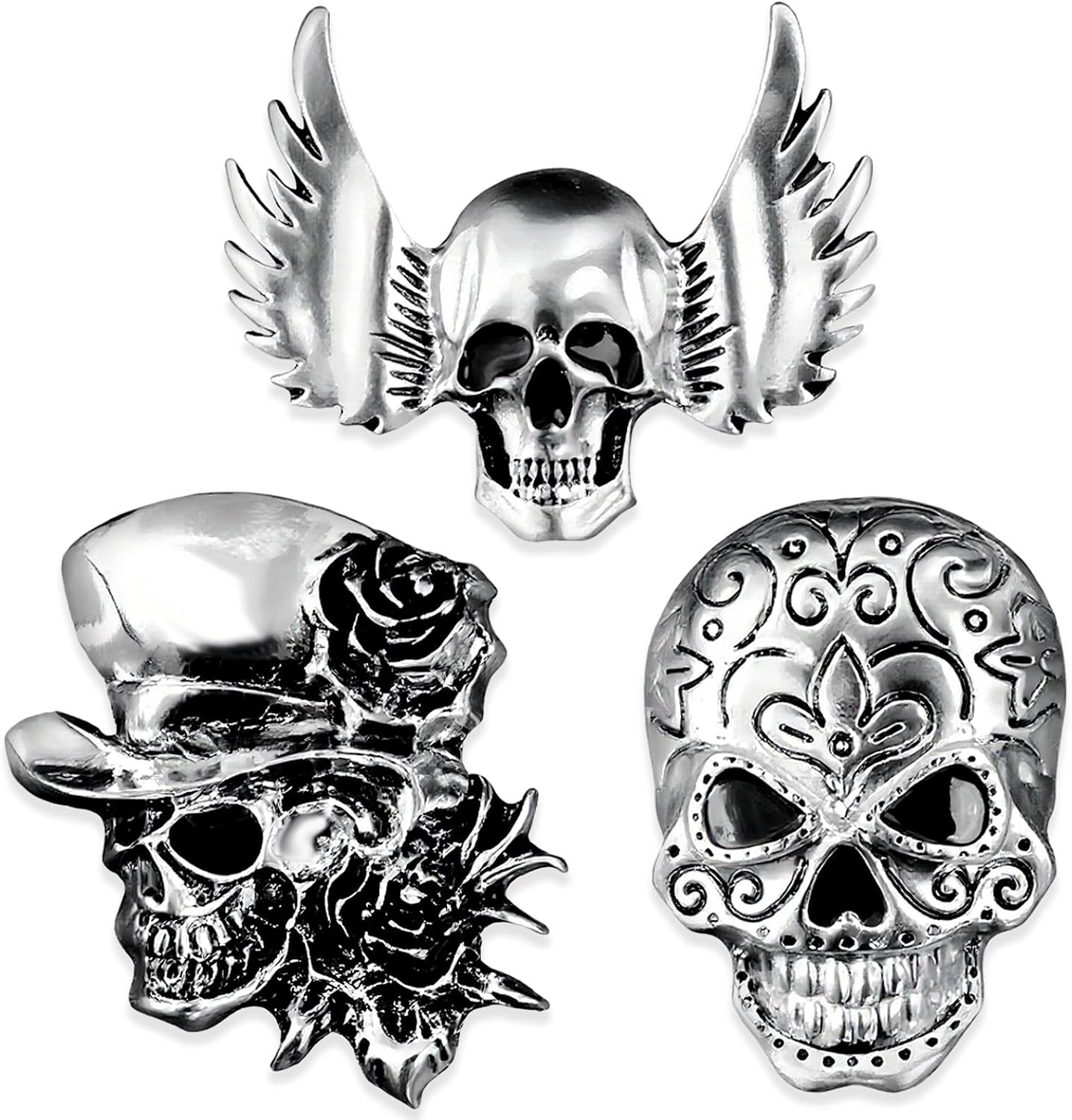 Vintage Gothic Skull Brooch Set, Unisex Pirate Costume Pins