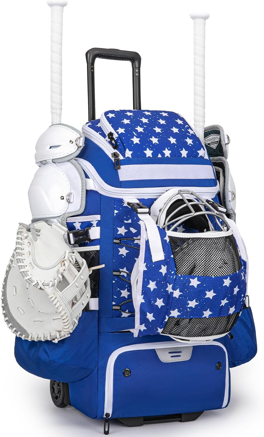 Catchers Gear Bag with Wheels, 90L Rolling Baseball/Softball Bag Holds 2 Sets of Gear with Glove Compartment, Helmet Holder & Shoe Compartment