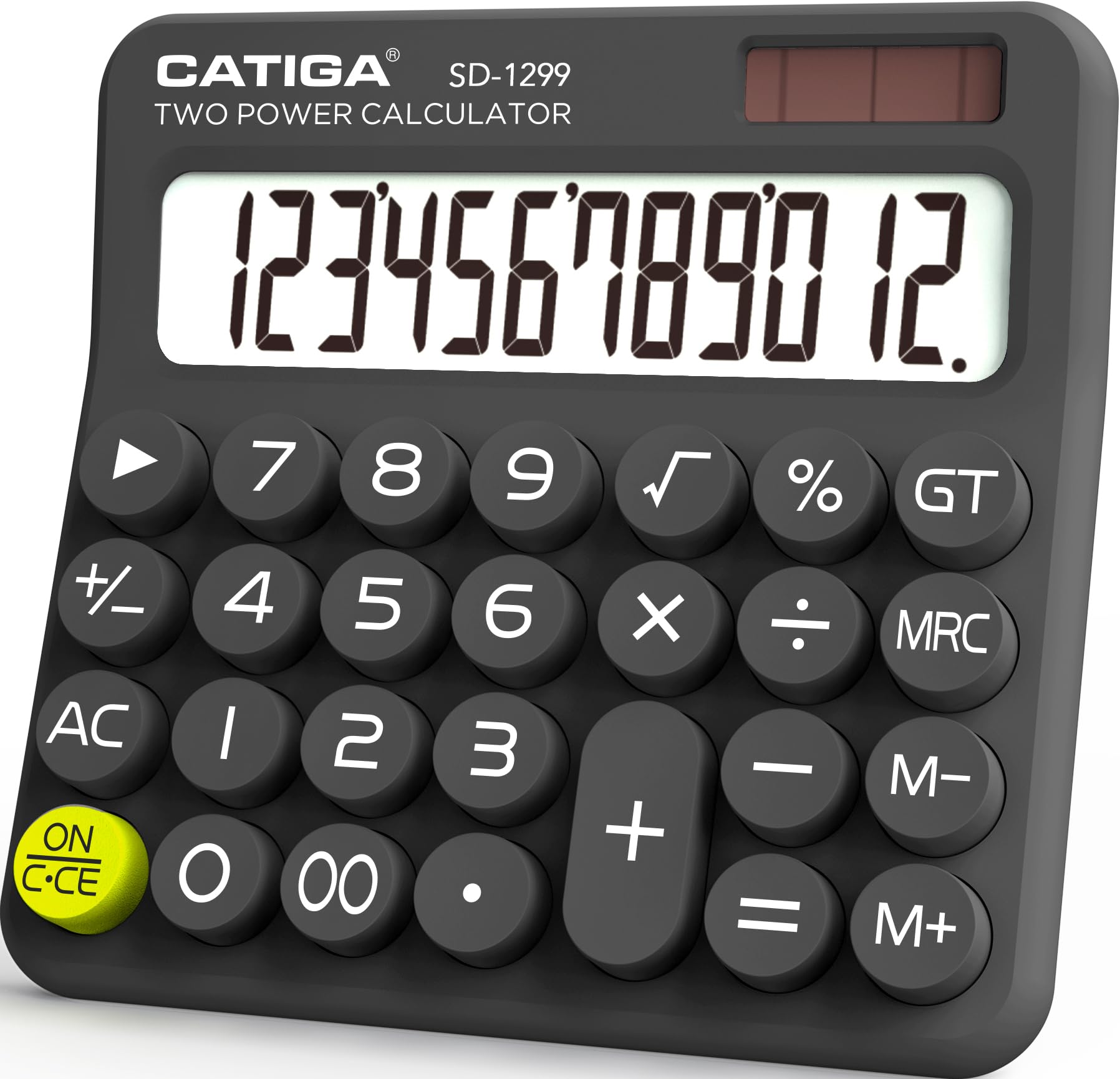 CATIGA Mechanical Switch Calculator with Solar and Battery Dual Power, 12-Digit Large LCD Display, Aesthetic and Cute Desktop Calculator with Big