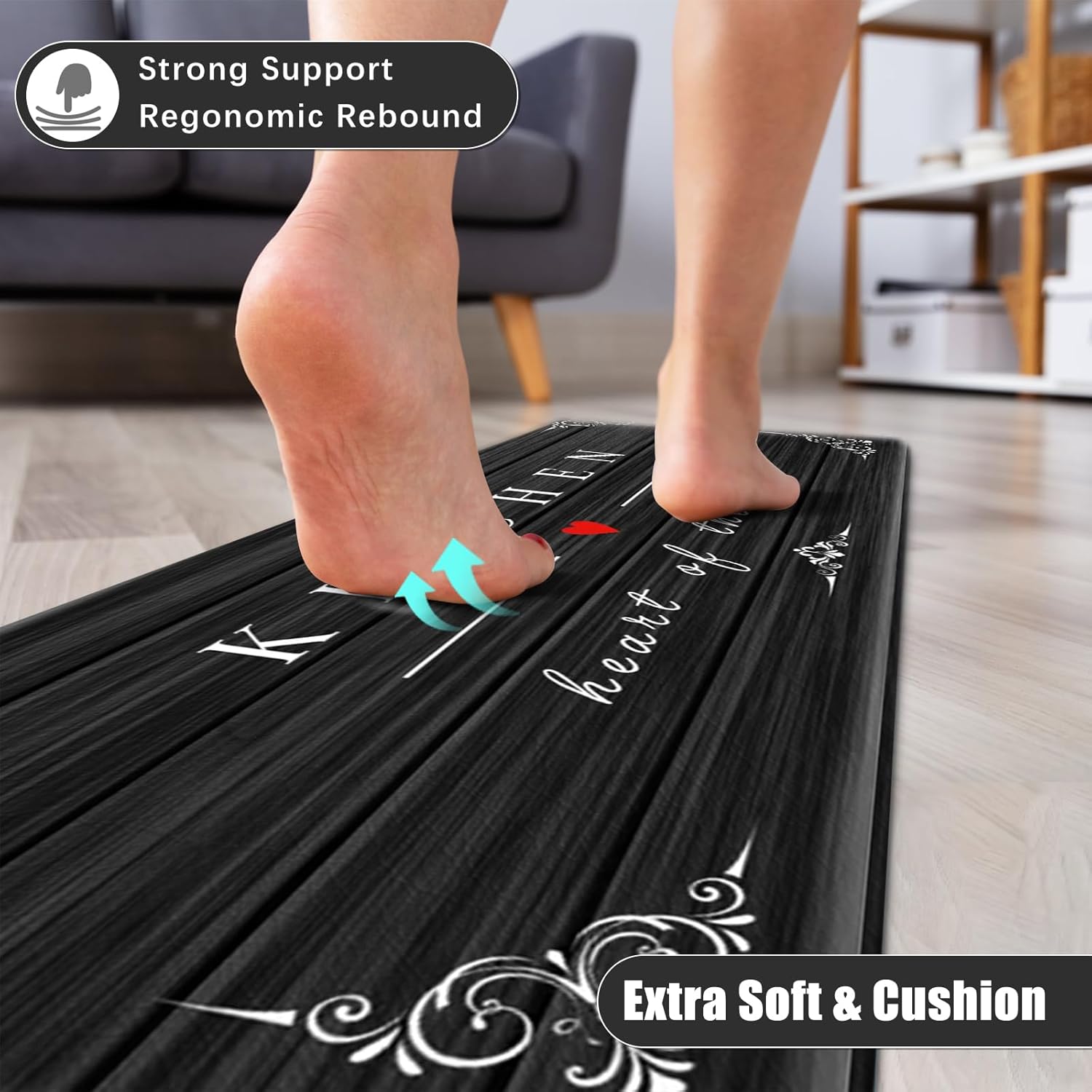 Sofort Kitchen Mat for Floor Anti Fatigue Cushioned Kitchen Mats 2 Pieces Non Slip Waterproof Rugs, Rustic Wooden Comfort Standing Mats for Office, Sink, Laundry