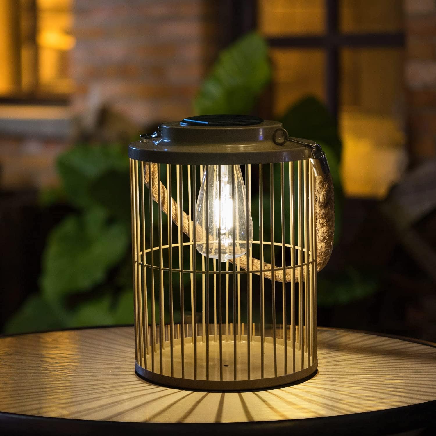 Solar Lanterns Outdoor Hanging Light,Solar Powered Retro Heavy Duty White Metal Desktop Waterproof Decorative Light with Edison Bulb for Gazebo Porch Garden Patio Yard Tabletop Decor