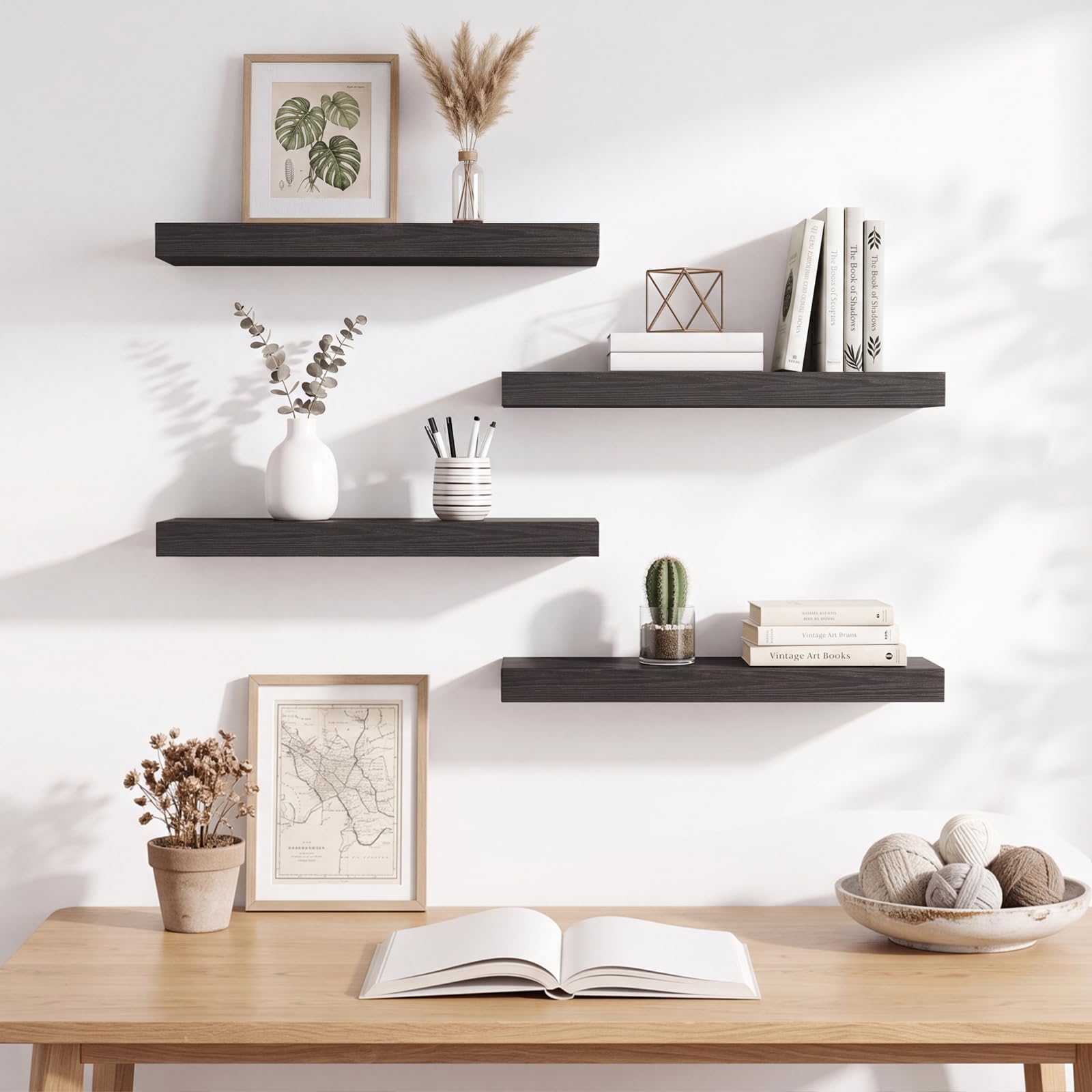 Fixwal Floating Shelves - Black, Set of 4 -8