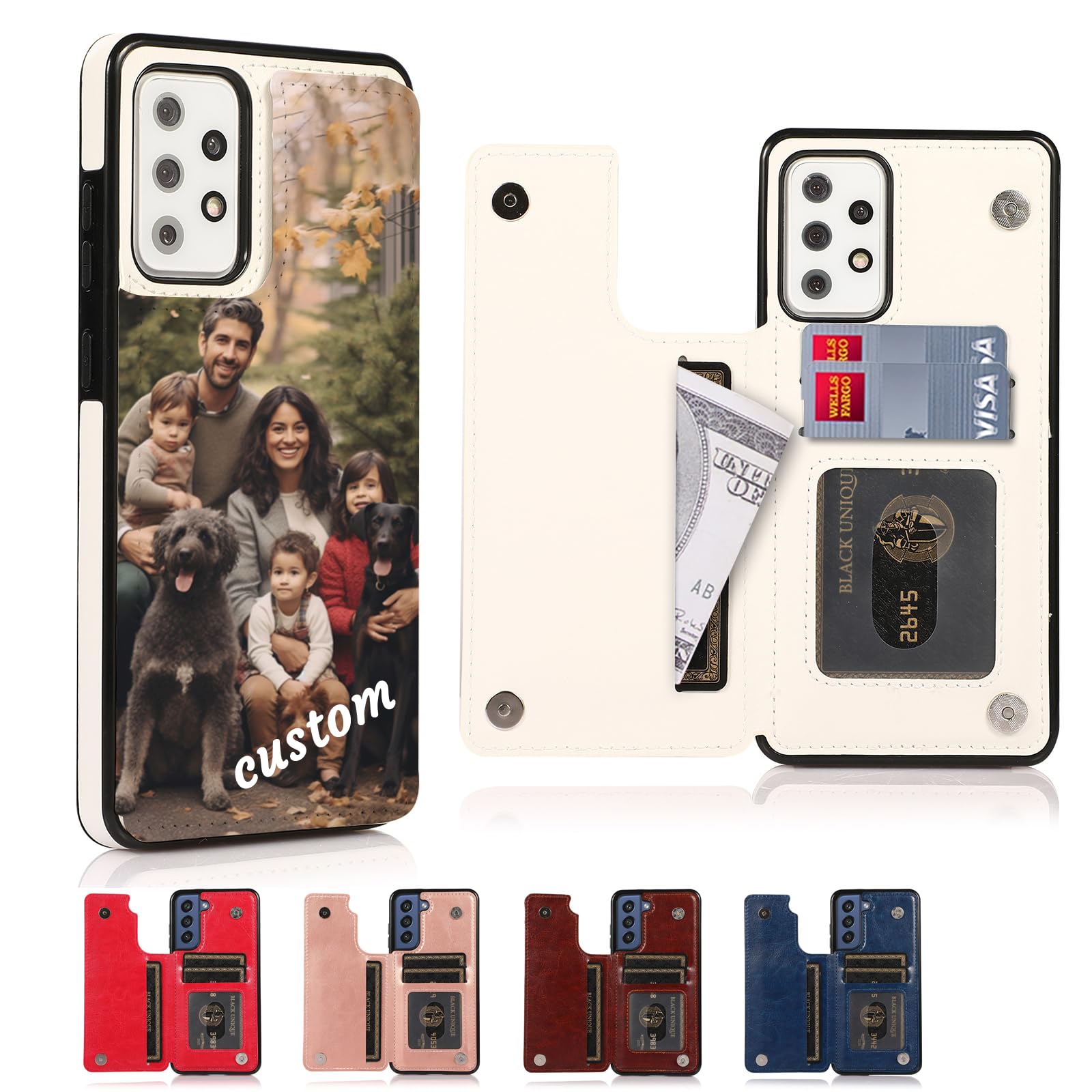 DAOLEMIJI Customized Phone Case for Samsung Galaxy S24 S23 S22 S21 S20 FE Ultra Plus with Card Holder, Design Your Own, PU Leather Double Magnetic Clasp